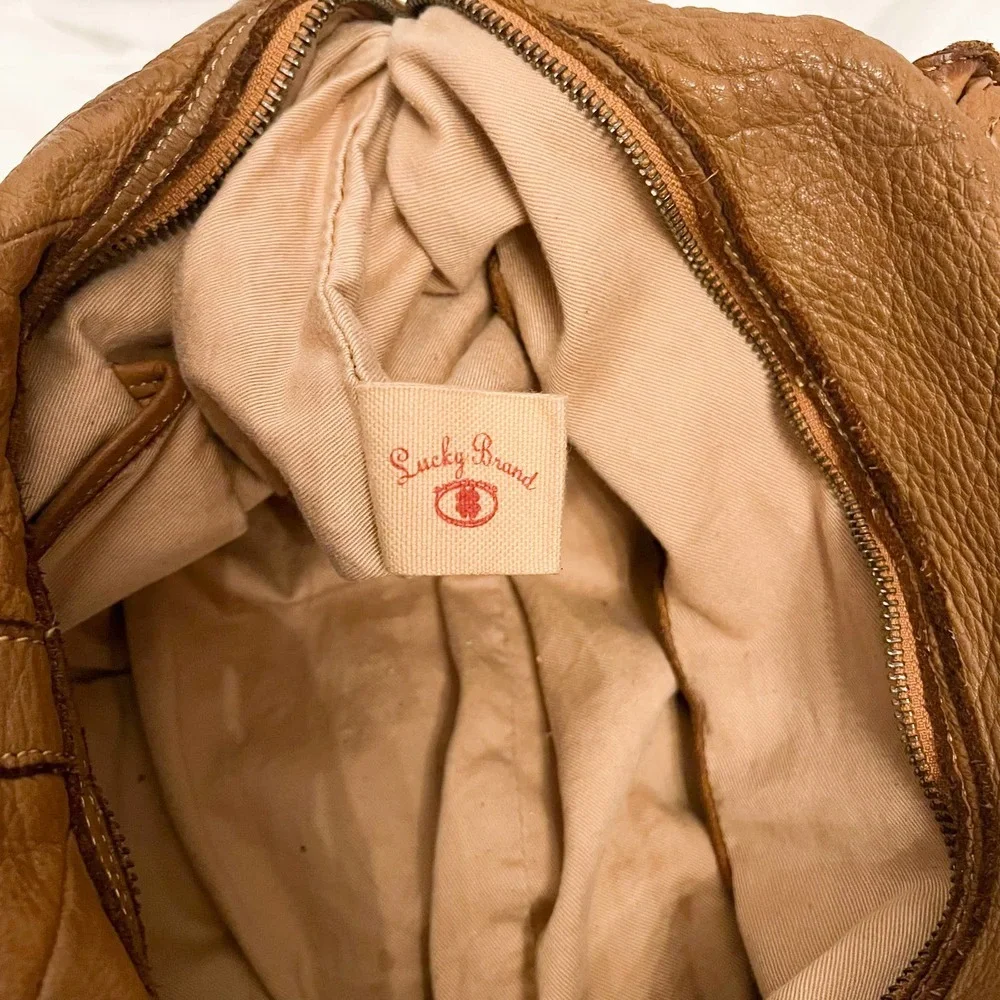 Lucky Brand Y2K Vintage 2000s Chevron Leather Tan Handbag Strap - Picture 7 of 16